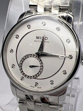 Mido 35mm Steel Automatic Diamond Accented Ladies Watch Box Papers NEW